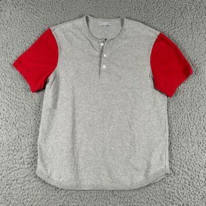 Wallace & Barnes Shirt Mens Medium Gray Red‎ Henley Pullover Short Sleeve Cotton